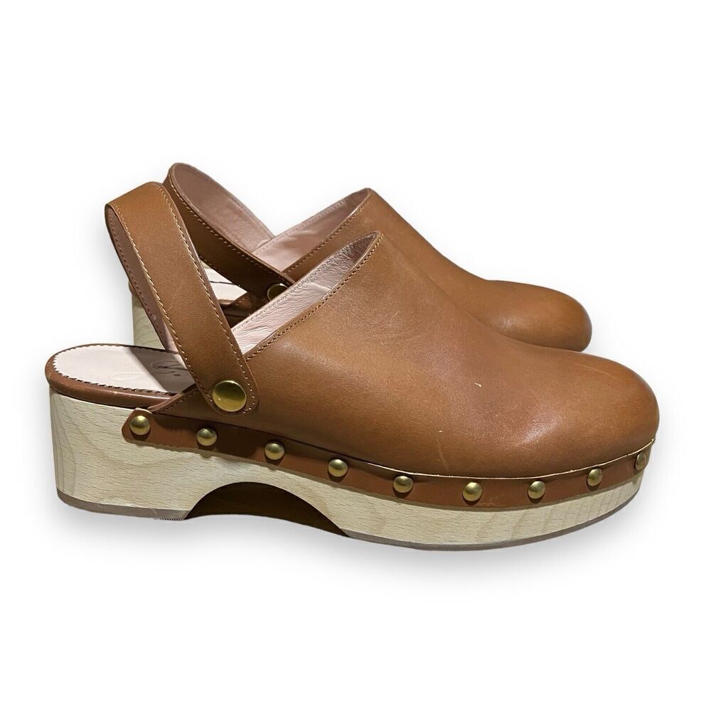 J CREW Women’s Size 8 Brown Convertible Leather‎ Clogs in Rich Oak *Need Repair*